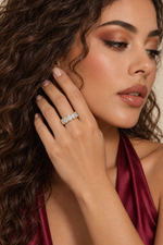 Load image into Gallery viewer, Maylaya Gems 6.08 ct Oval Open Gallery Eternity Lab-Grown Diamond Band — AI-generated young adult model in eveningwear / ภาพจำลองนางแบบสวมเครื่องประดับด้วย AI