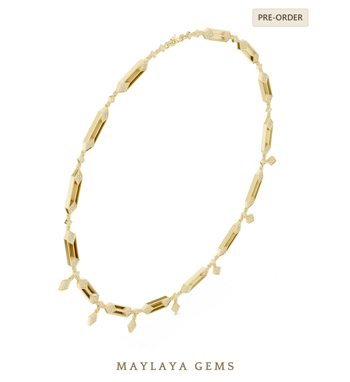 Maylaya gems necklace in yellow gold