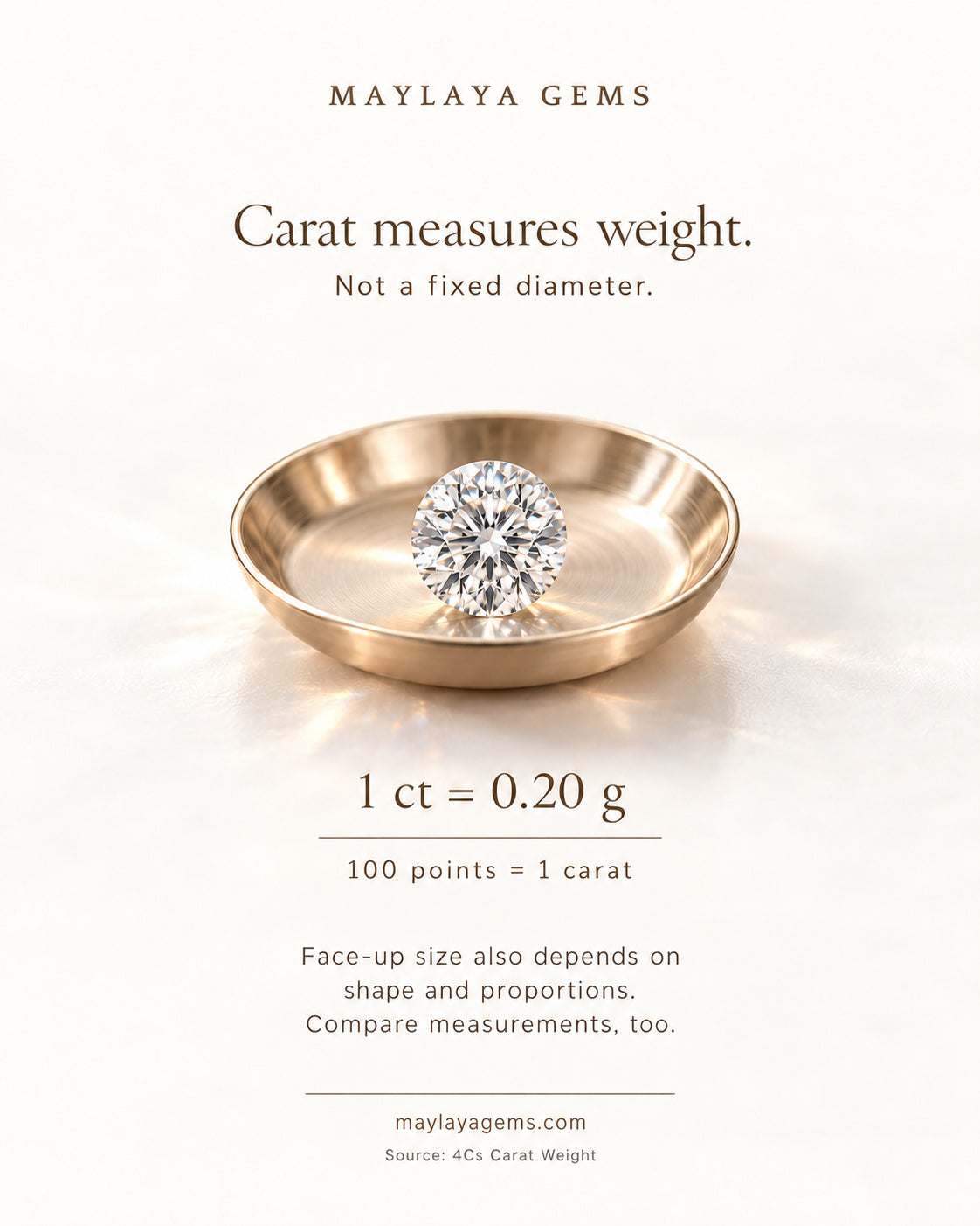 Educational graphic explaining that one carat equals 0