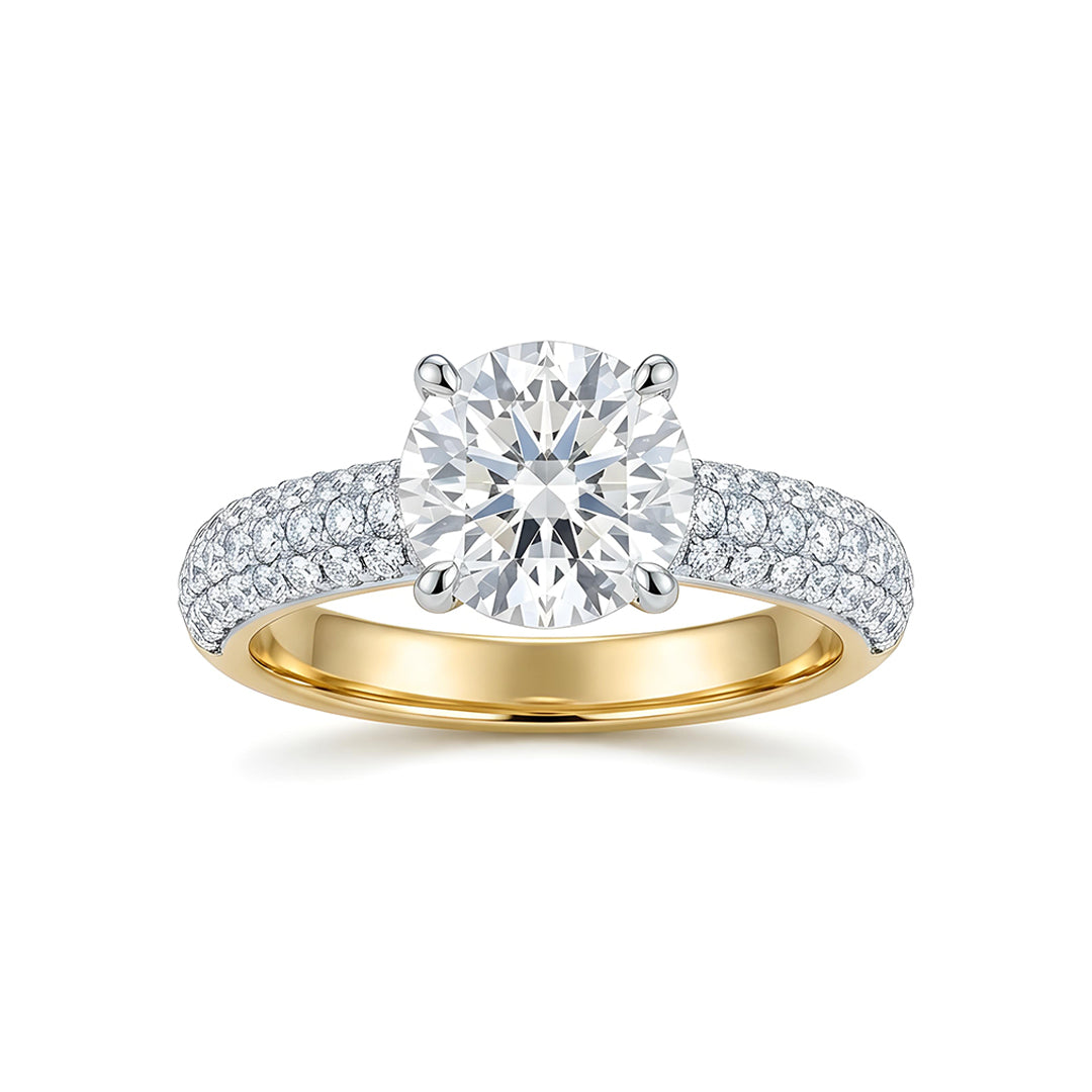 Yellow Gold 9K Round nanct Halo Ring