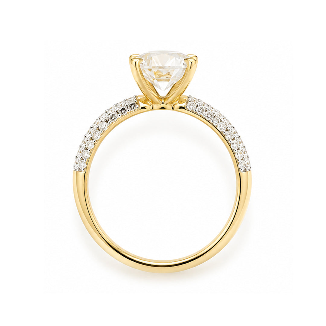 Yellow gold 9k round nanct halo ring
