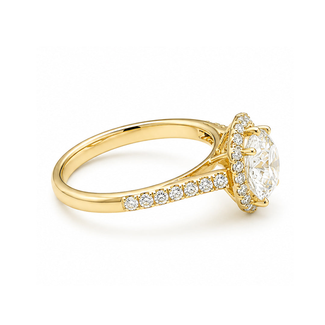 Yellow Gold 9K Round 2.04ct Halo Ring