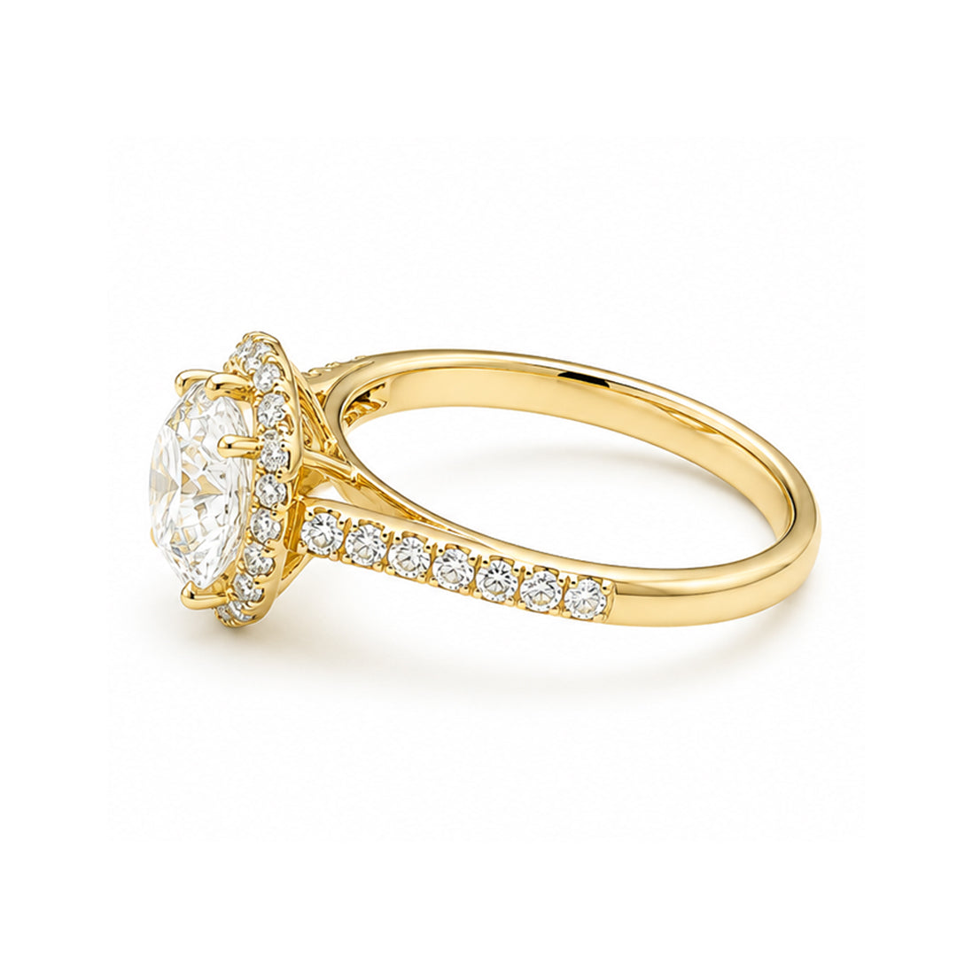 Yellow Gold 9K Round 2.04ct Halo Ring