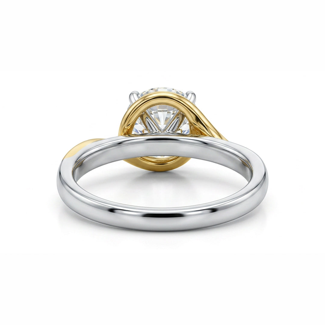Two Tone 9K Round 2.08ct Solitaire Ring