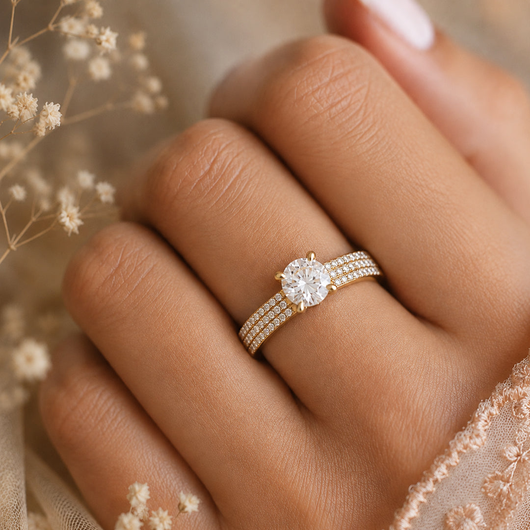 Yellow Gold 9K Round Halo Ring