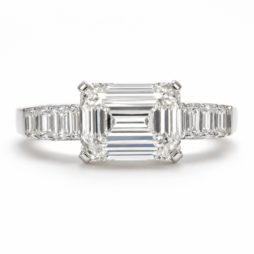 White Rhodium 9K Emerald Solitairect Solitaire Ring