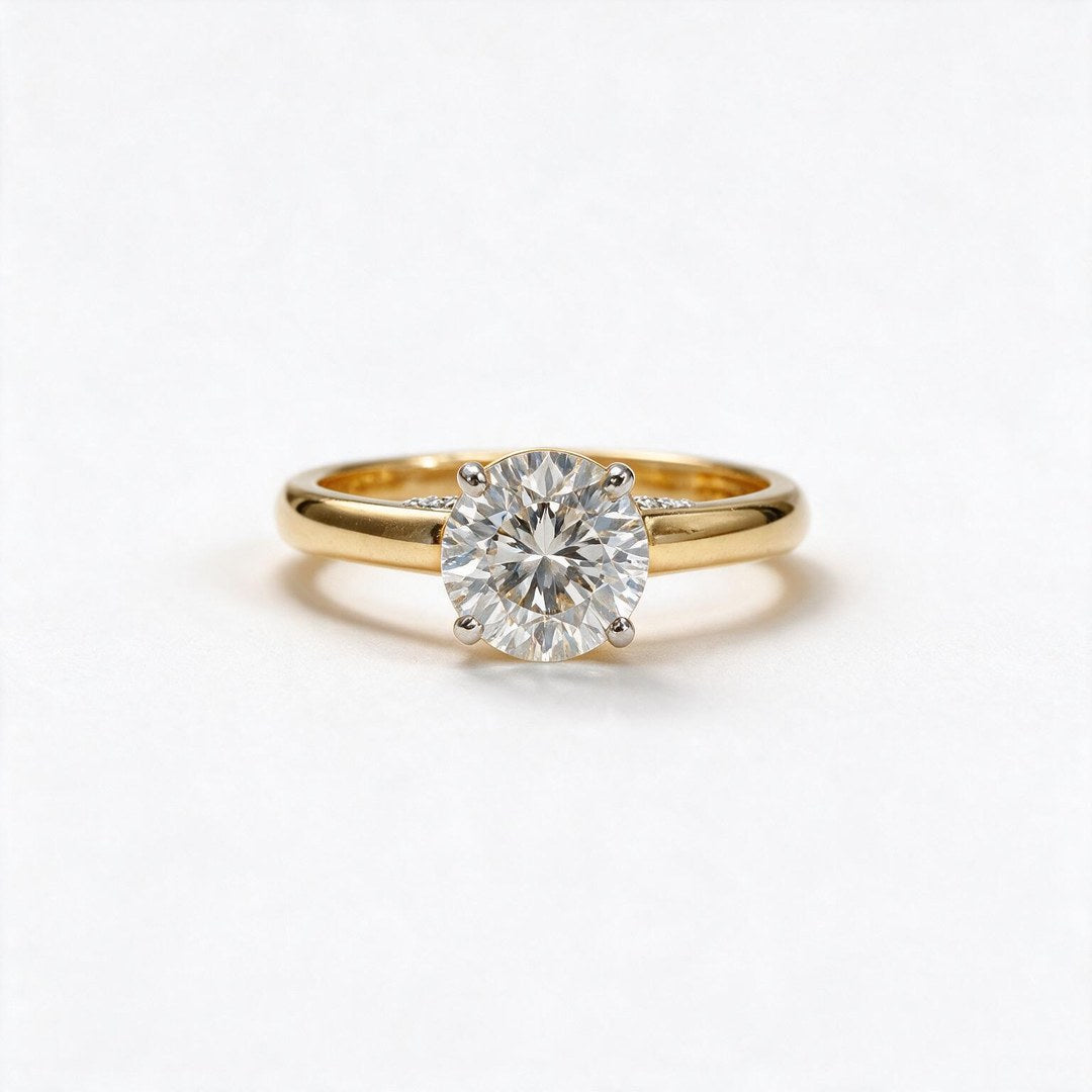 Yellow Gold Polish 9K Round Solitairect Solitaire Ring