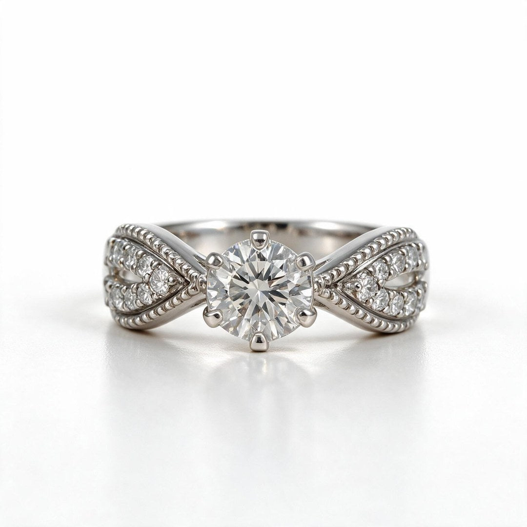 White rhodium 9k round solitairect solitaire ring
