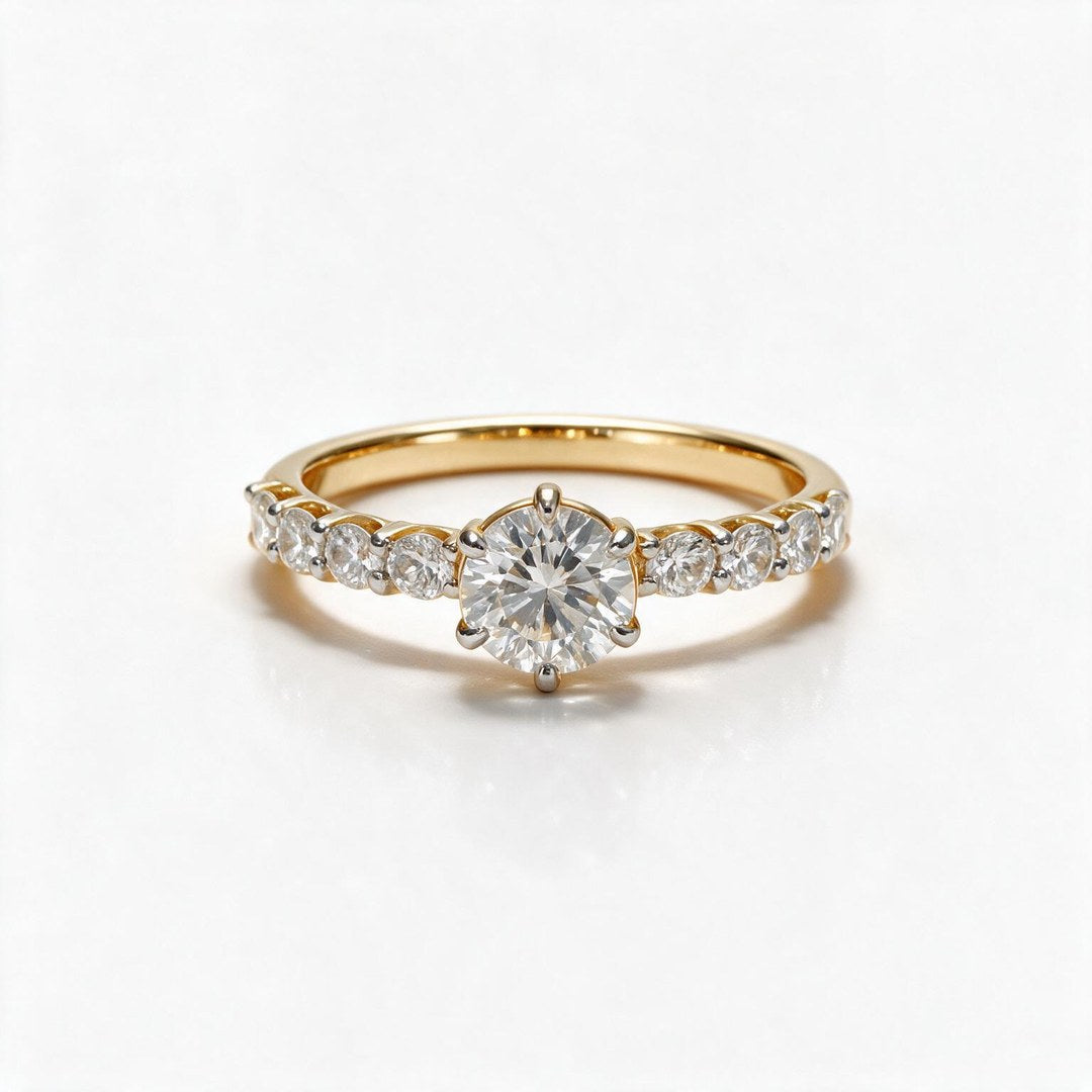 Yellow gold polish 9k round solitairect solitaire ring