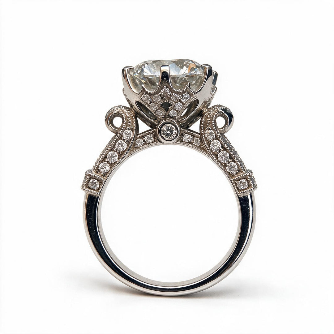 White Rhodium 9K Round Solitairect Solitaire Ring