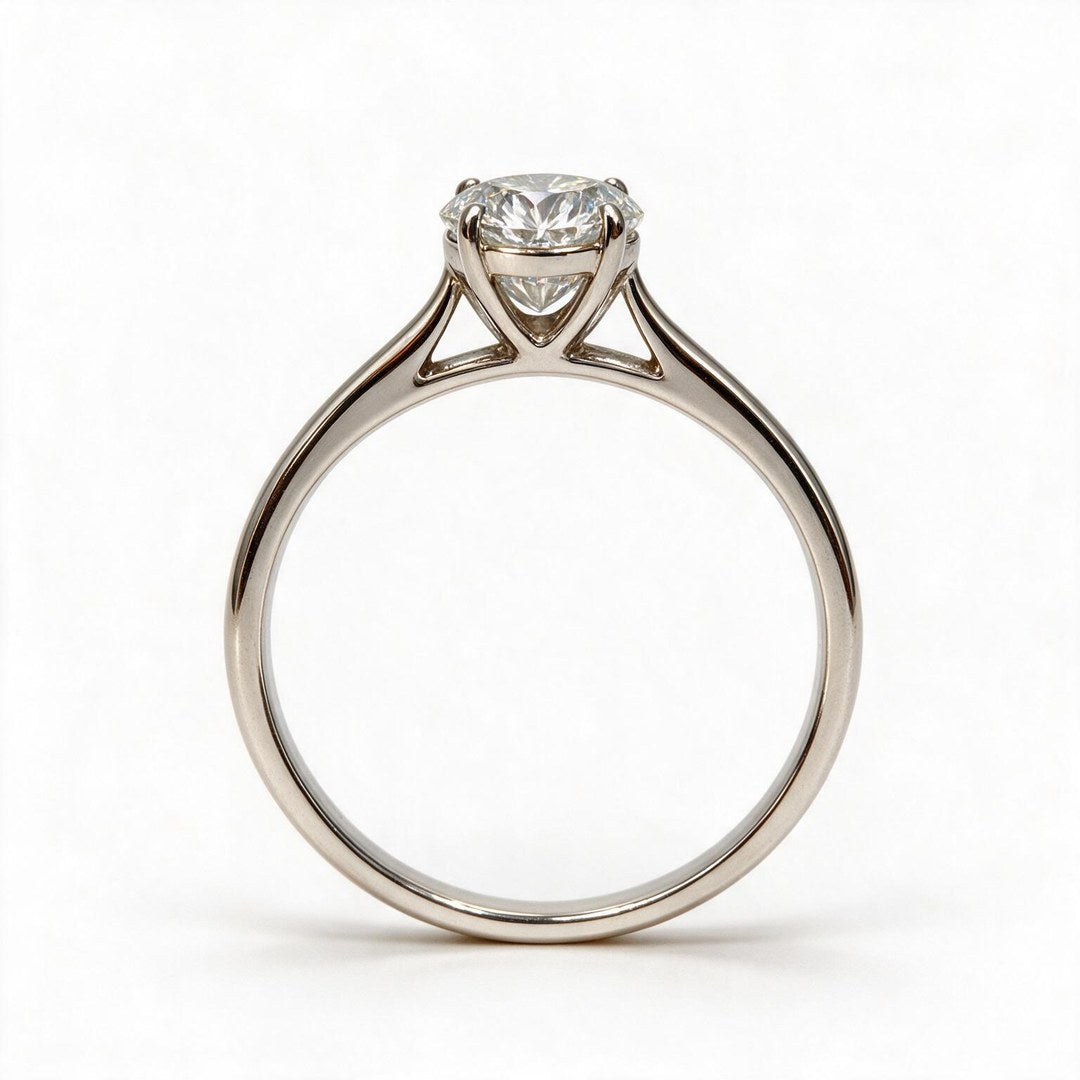 White rhodium 9k round solitairect solitaire ring