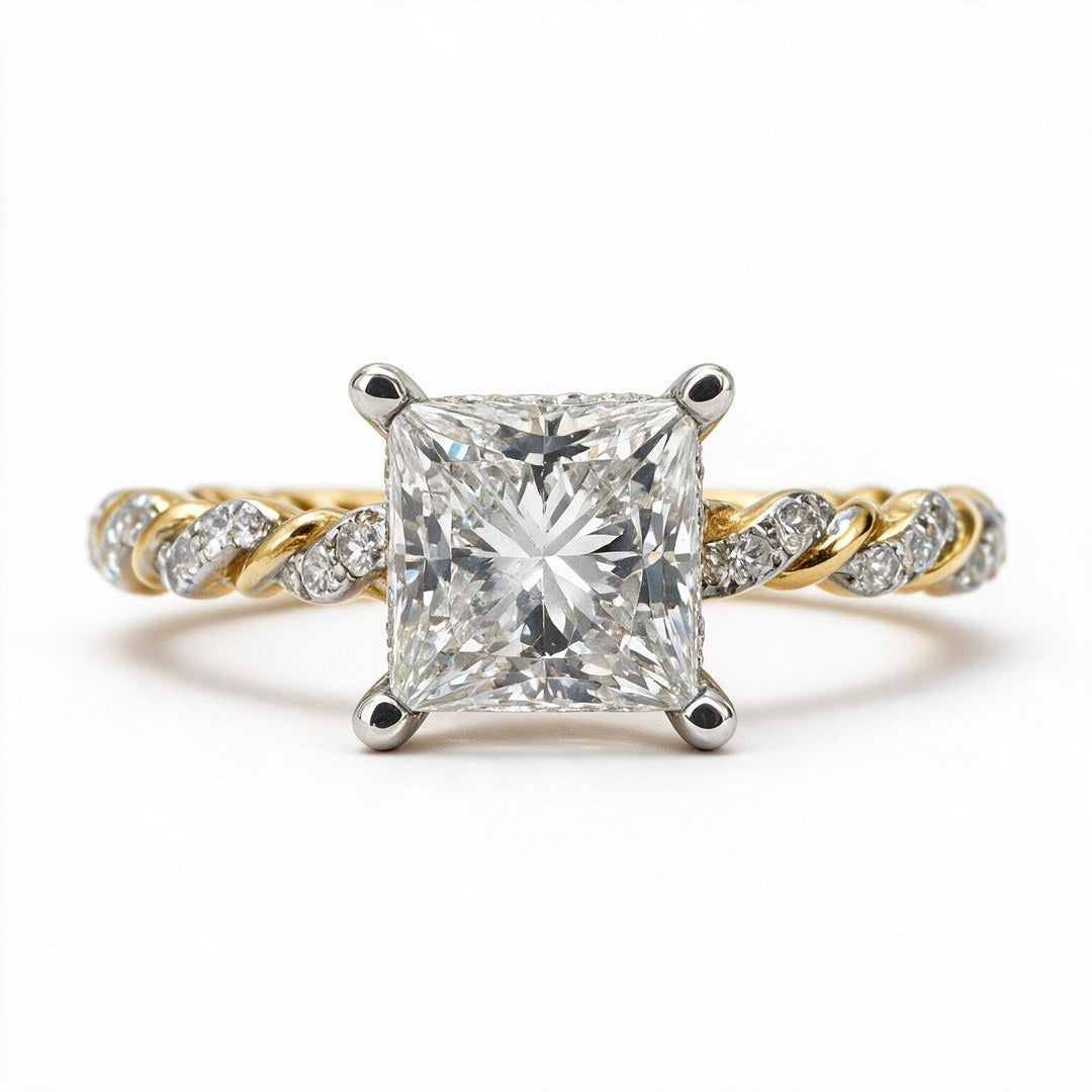 Yellow Gold Polish 9K Princess Solitairect Solitaire Ring