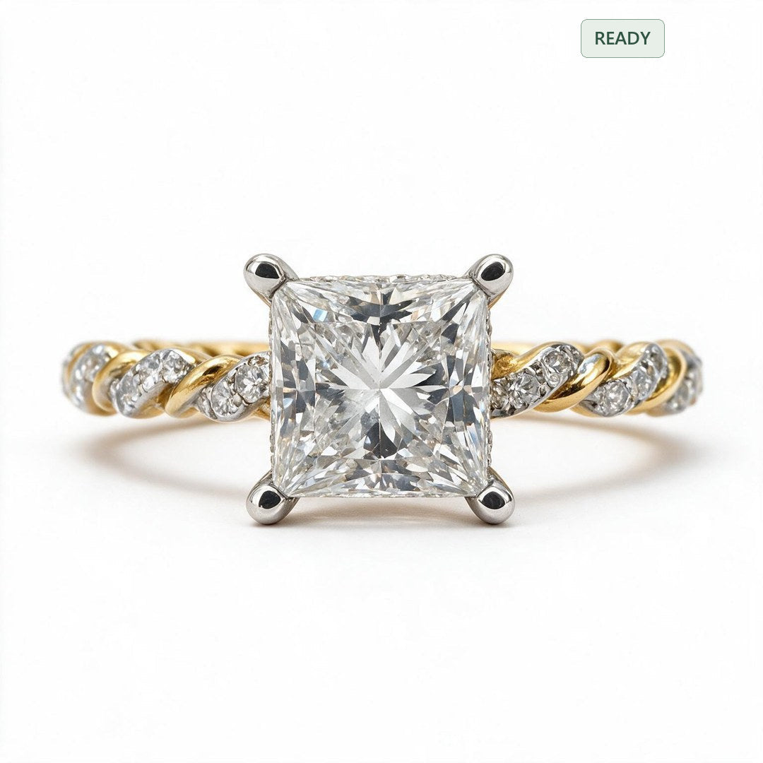 Yellow gold polish 9k princess solitairect solitaire ring