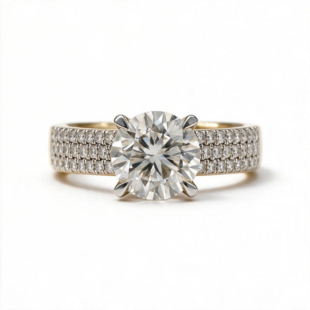 Yellow gold polish 9k round solitairect solitaire ring