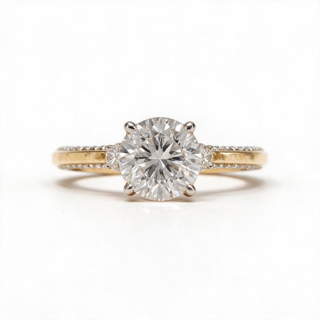Yellow gold polish 9k round solitairect solitaire ring