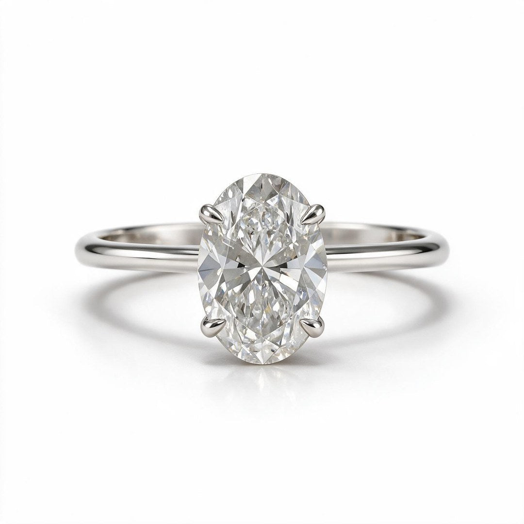 White Rhodium 9K Oval Solitairect Solitaire Ring