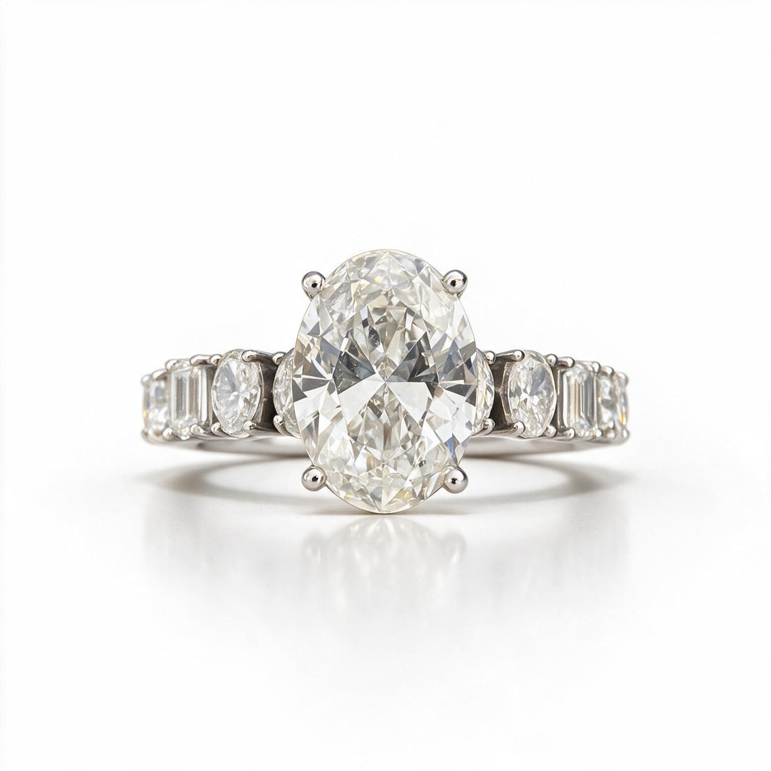 White Rhodium 9K Oval Solitairect Solitaire Ring