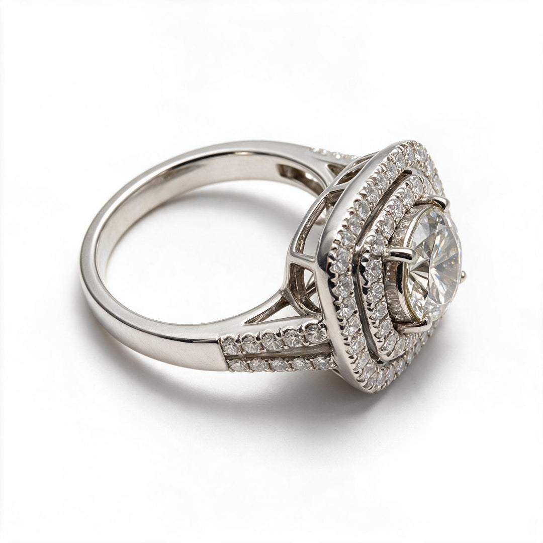 White Rhodium 9K Round Solitairect Solitaire Ring