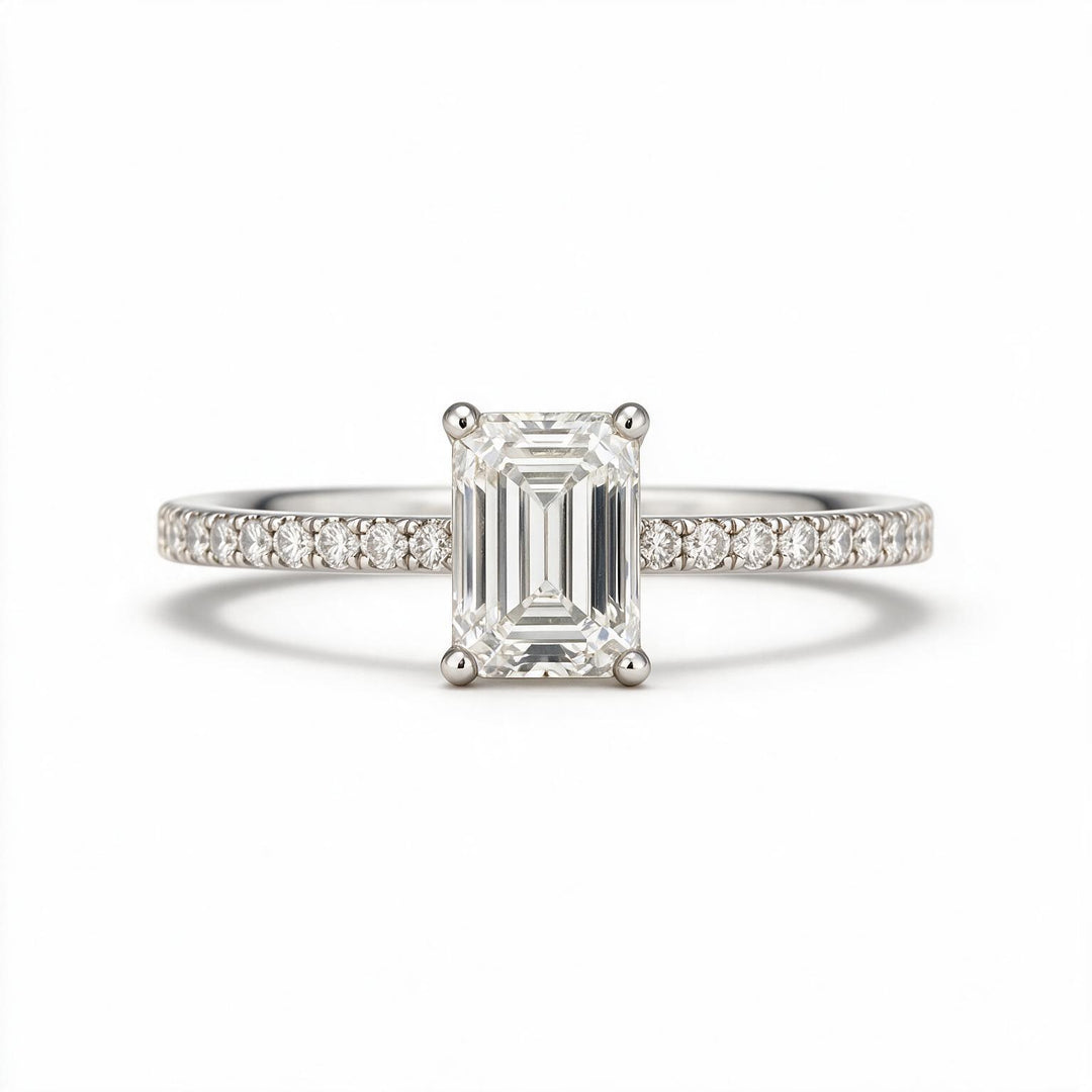 White Rhodium 9K Emerald Solitairect Solitaire Ring