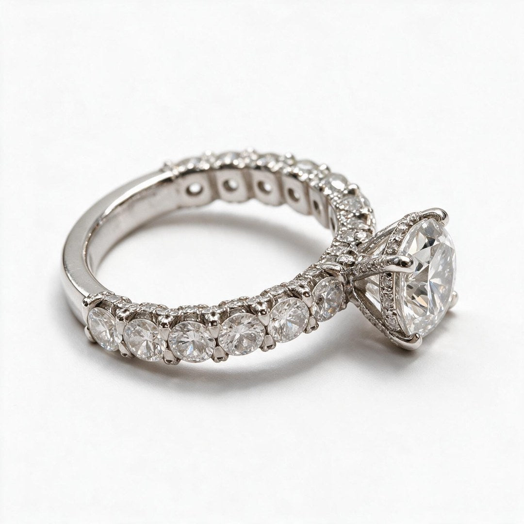 White Rhodium 9K Round Solitairect Solitaire Ring