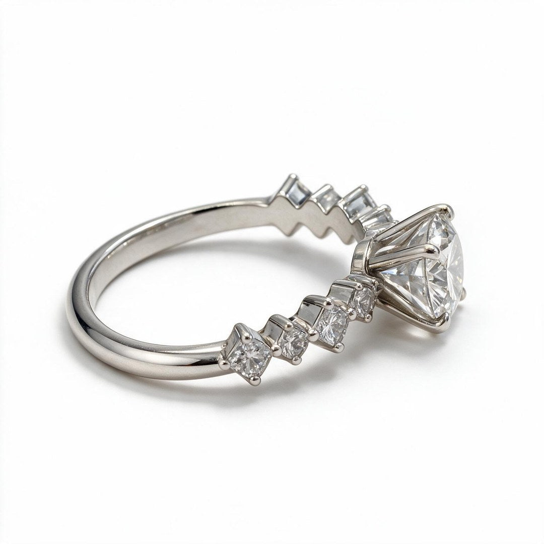 White Rhodium 9K Round Solitairect Solitaire Ring