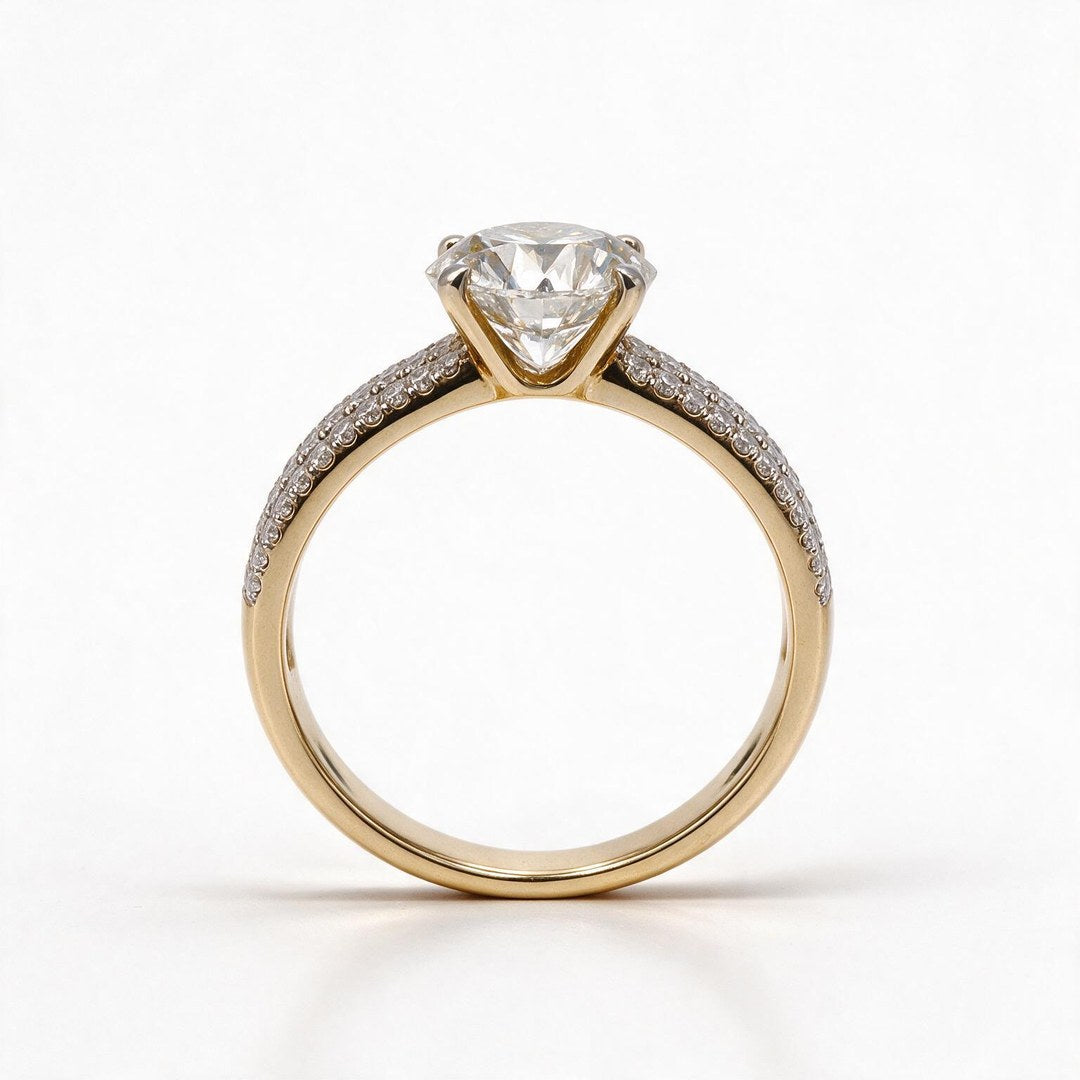 Yellow gold polish 9k round solitairect solitaire ring