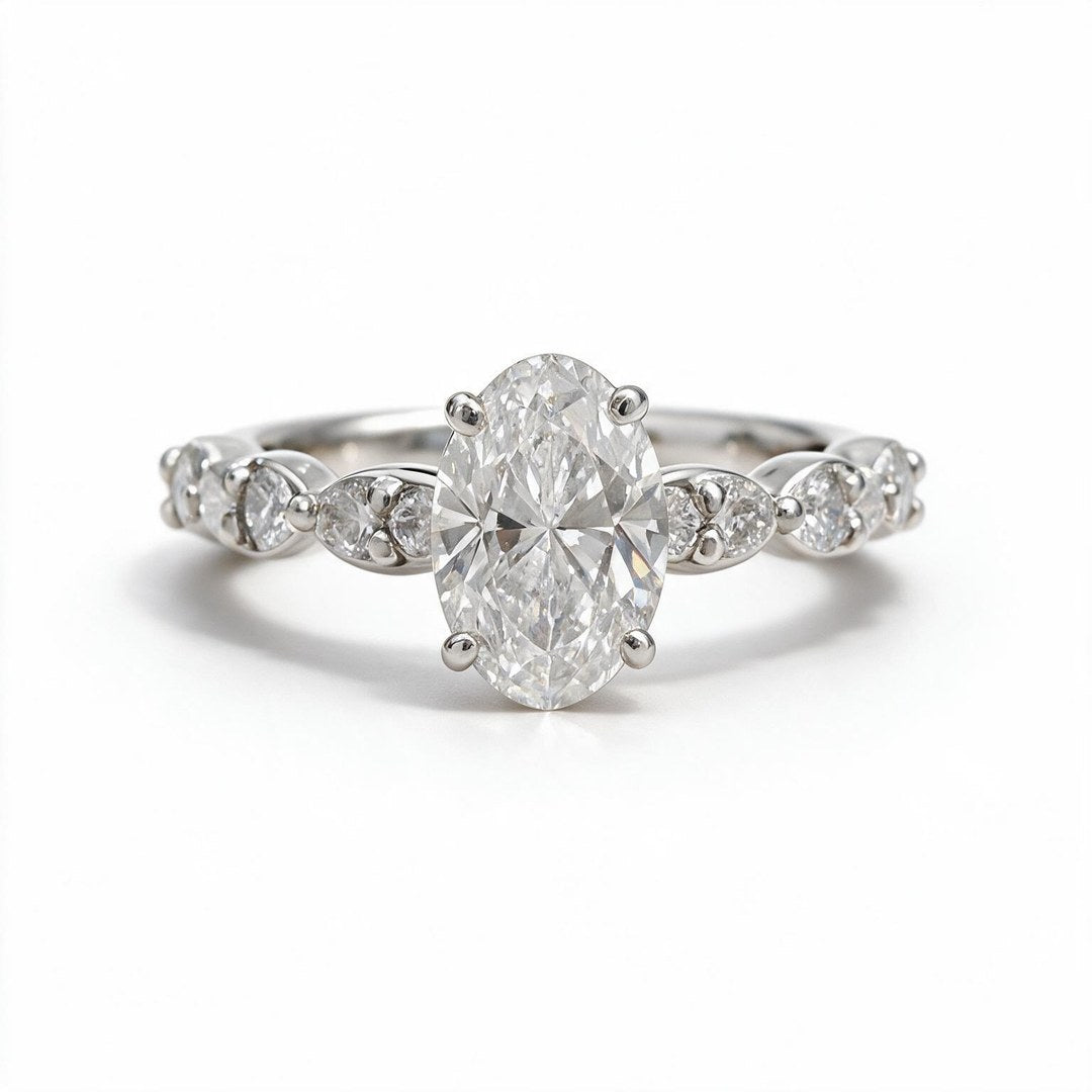 White Rhodium 9K Oval Solitairect Solitaire Ring