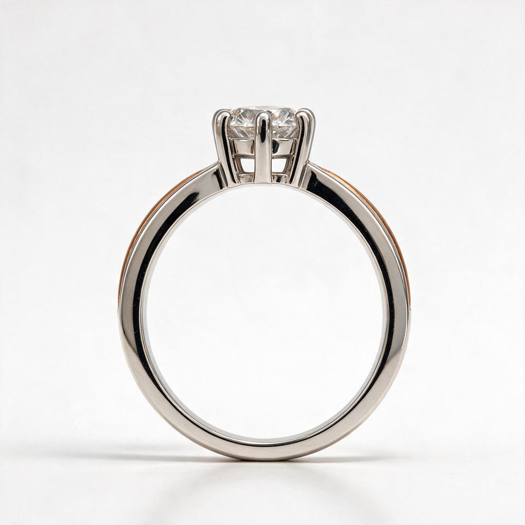 Two Tone 9K Round Solitairect Solitaire Ring
