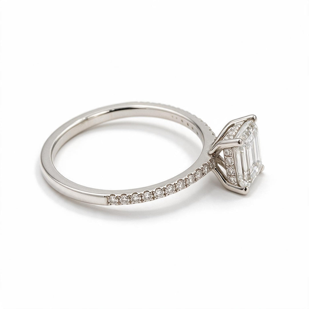 White Rhodium 9K Emerald Solitairect Solitaire Ring