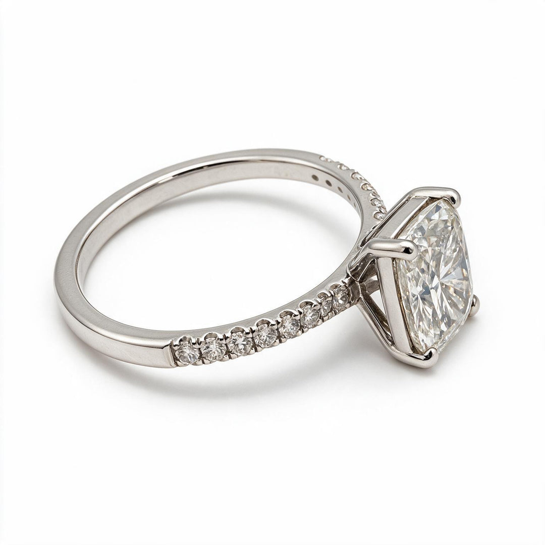 White Rhodium 9K Cushion Solitairect Solitaire Ring