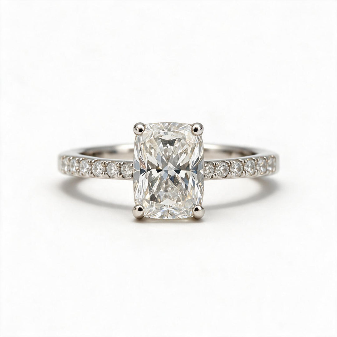 White Rhodium 9K Cushion Solitairect Solitaire Ring