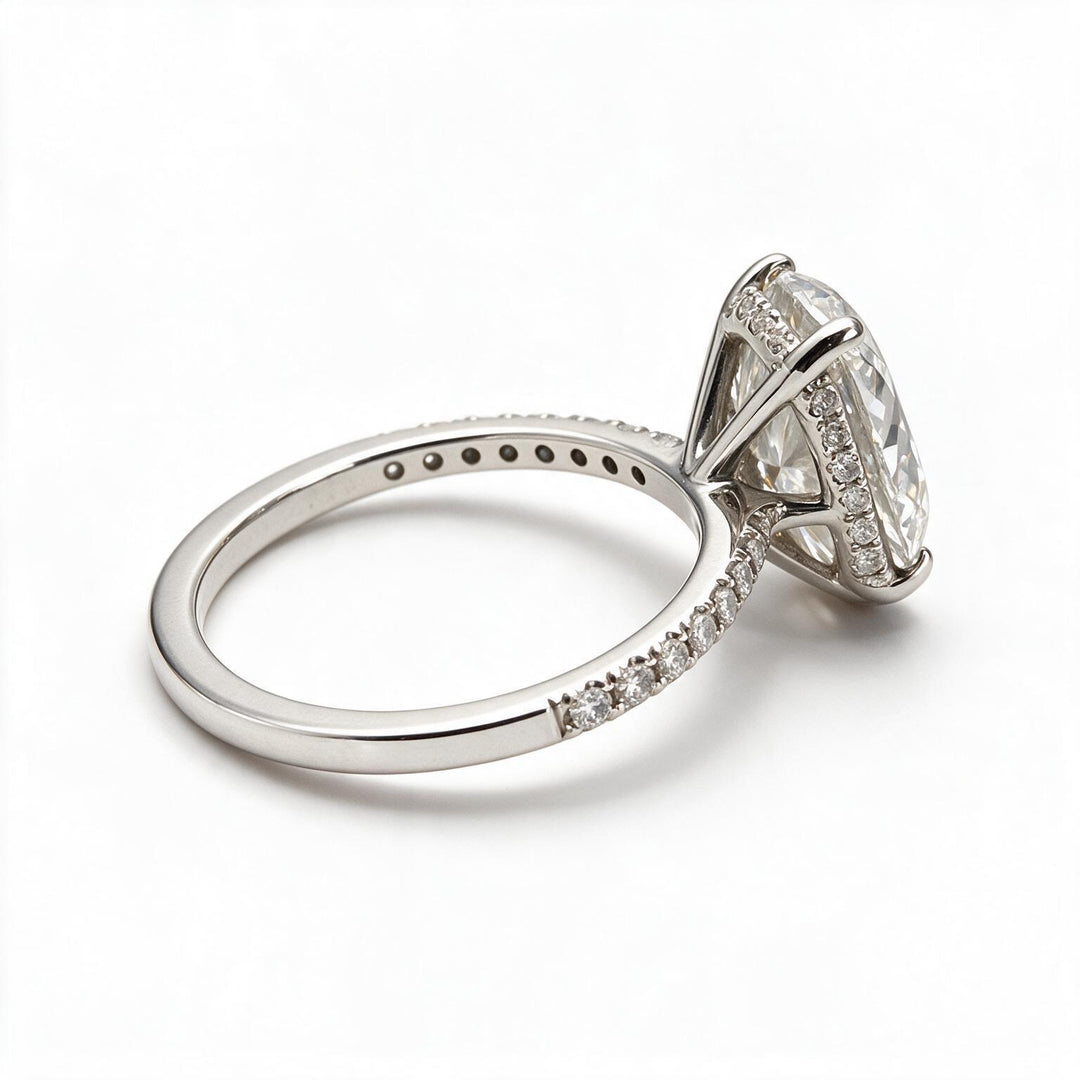 White Rhodium 9K Oval Solitairect Solitaire Ring