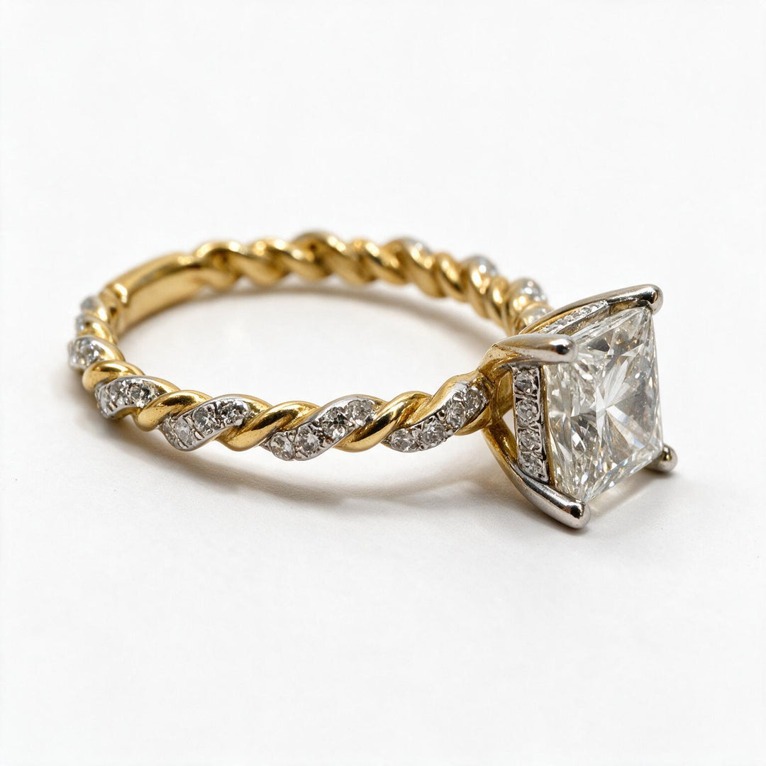 Yellow Gold Polish 9K Princess Solitairect Solitaire Ring