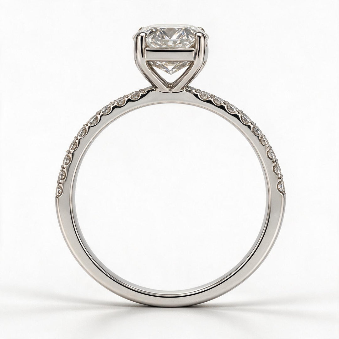 White Rhodium 9K Cushion Solitairect Solitaire Ring