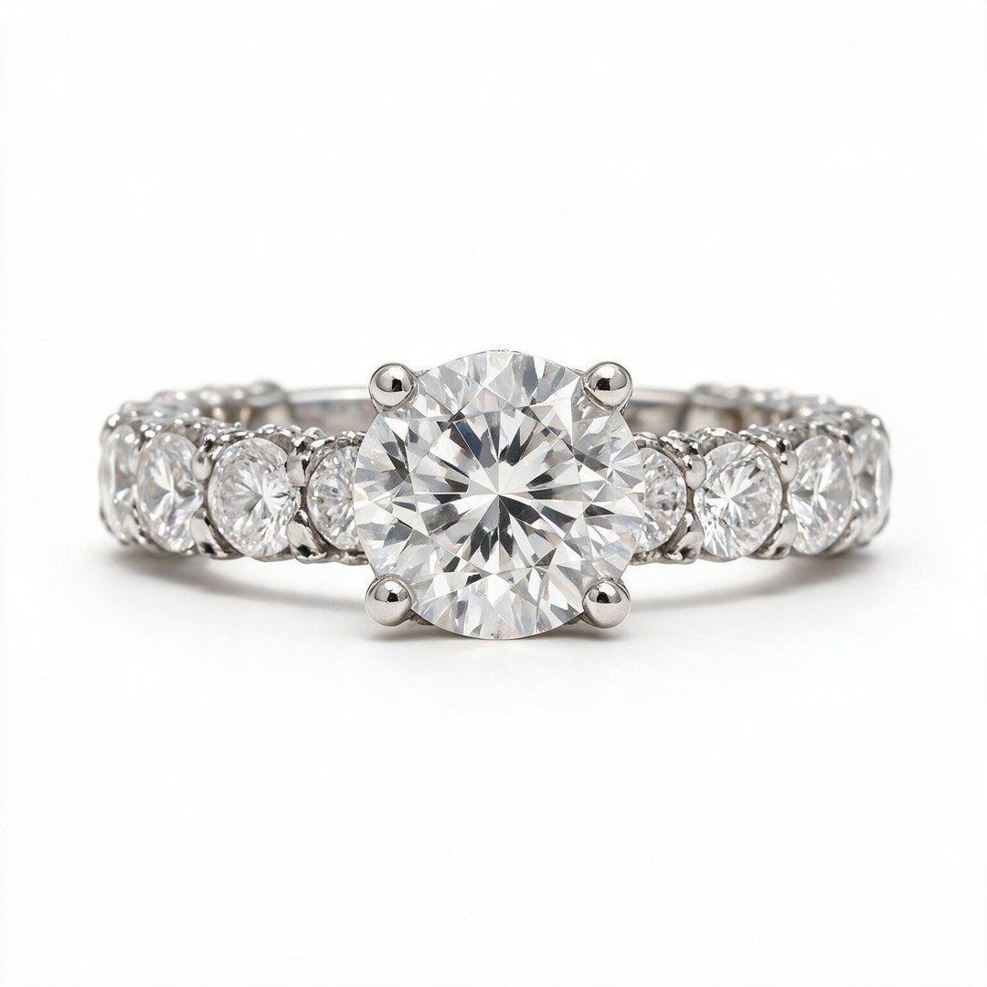 White rhodium 9k round solitairect solitaire ring