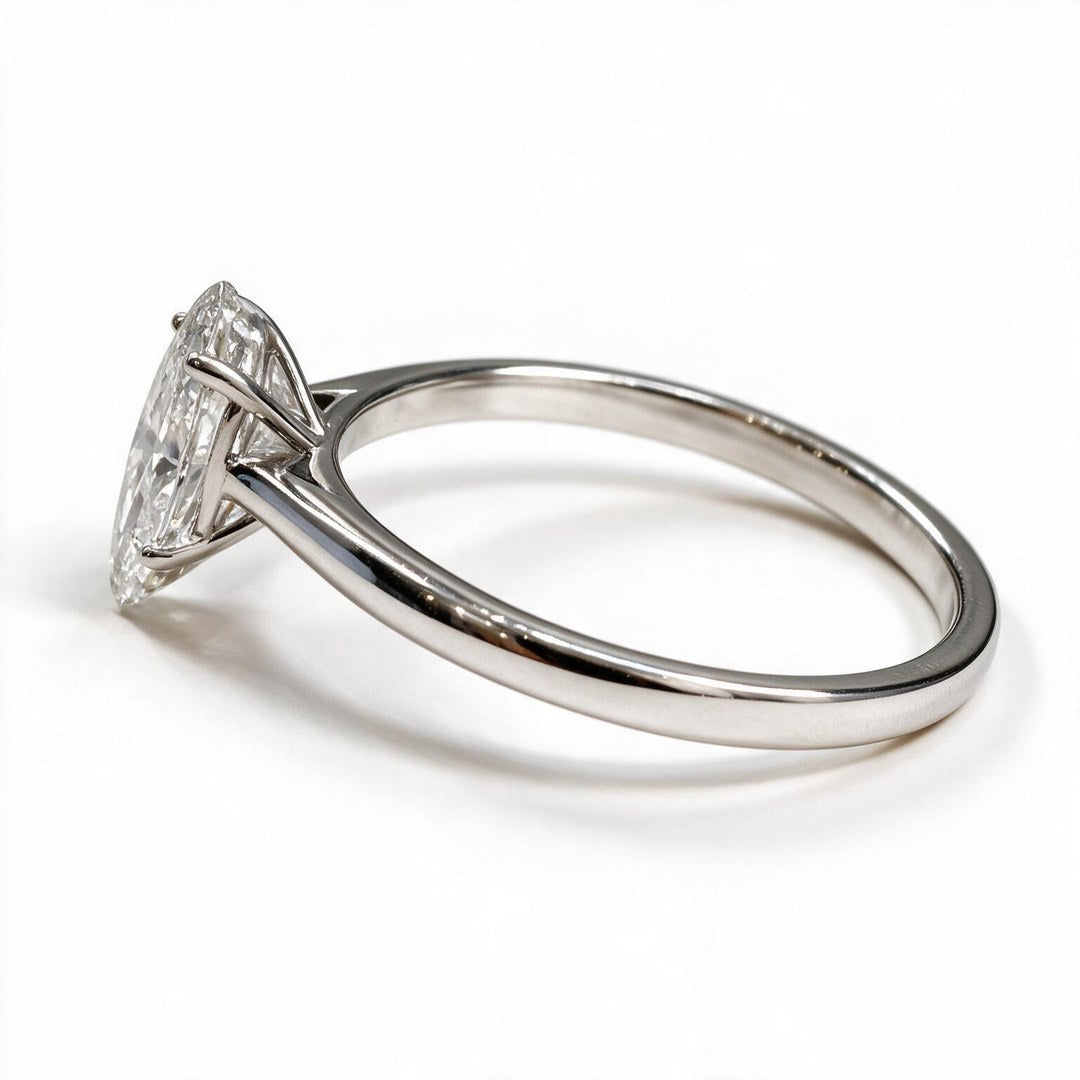 White Rhodium 9K Oval Solitairect Solitaire Ring