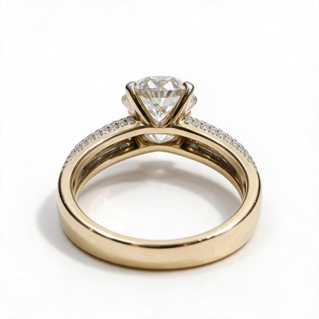 Yellow Gold Polish 9K Round Solitairect Solitaire Ring