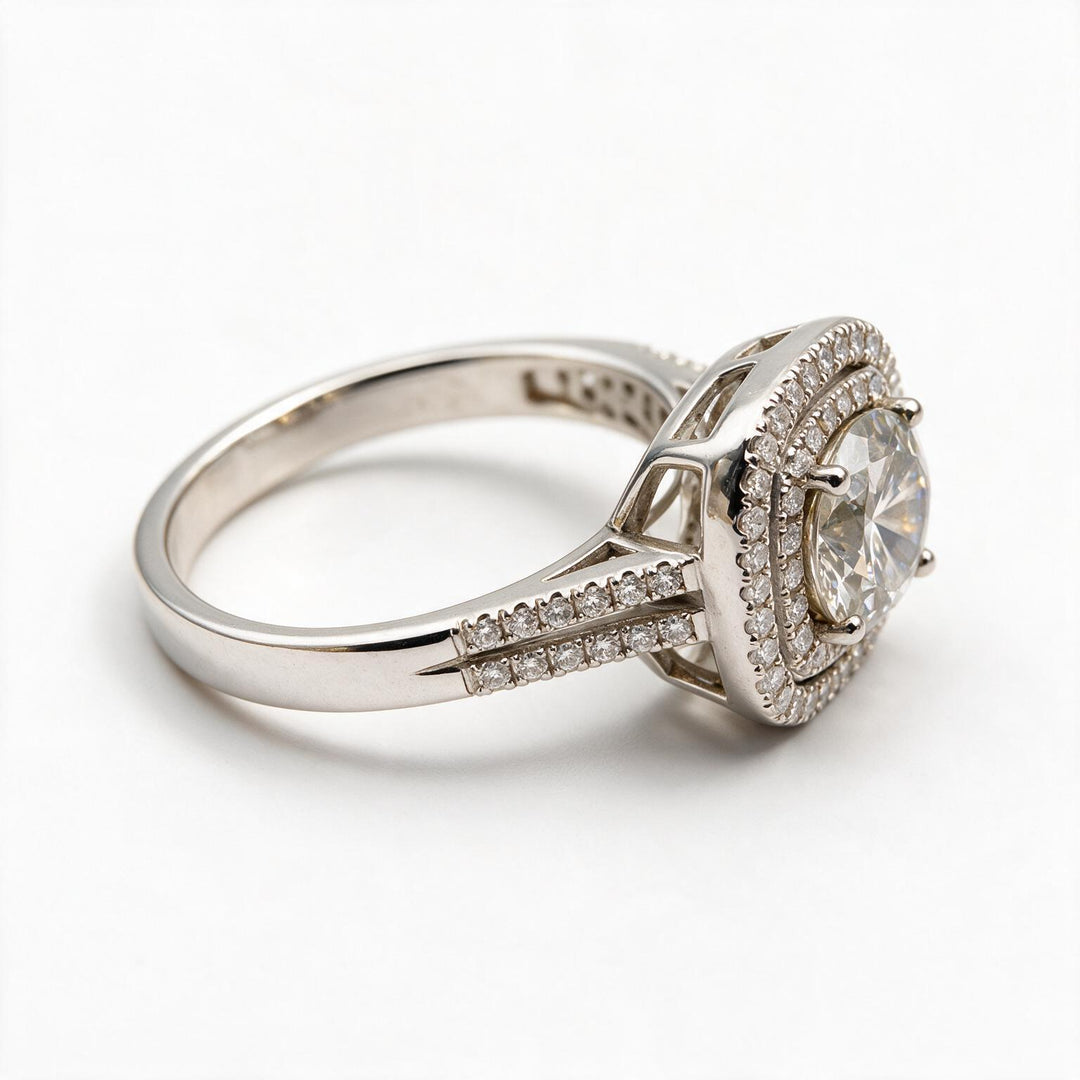 White Rhodium 9K Round Solitairect Solitaire Ring