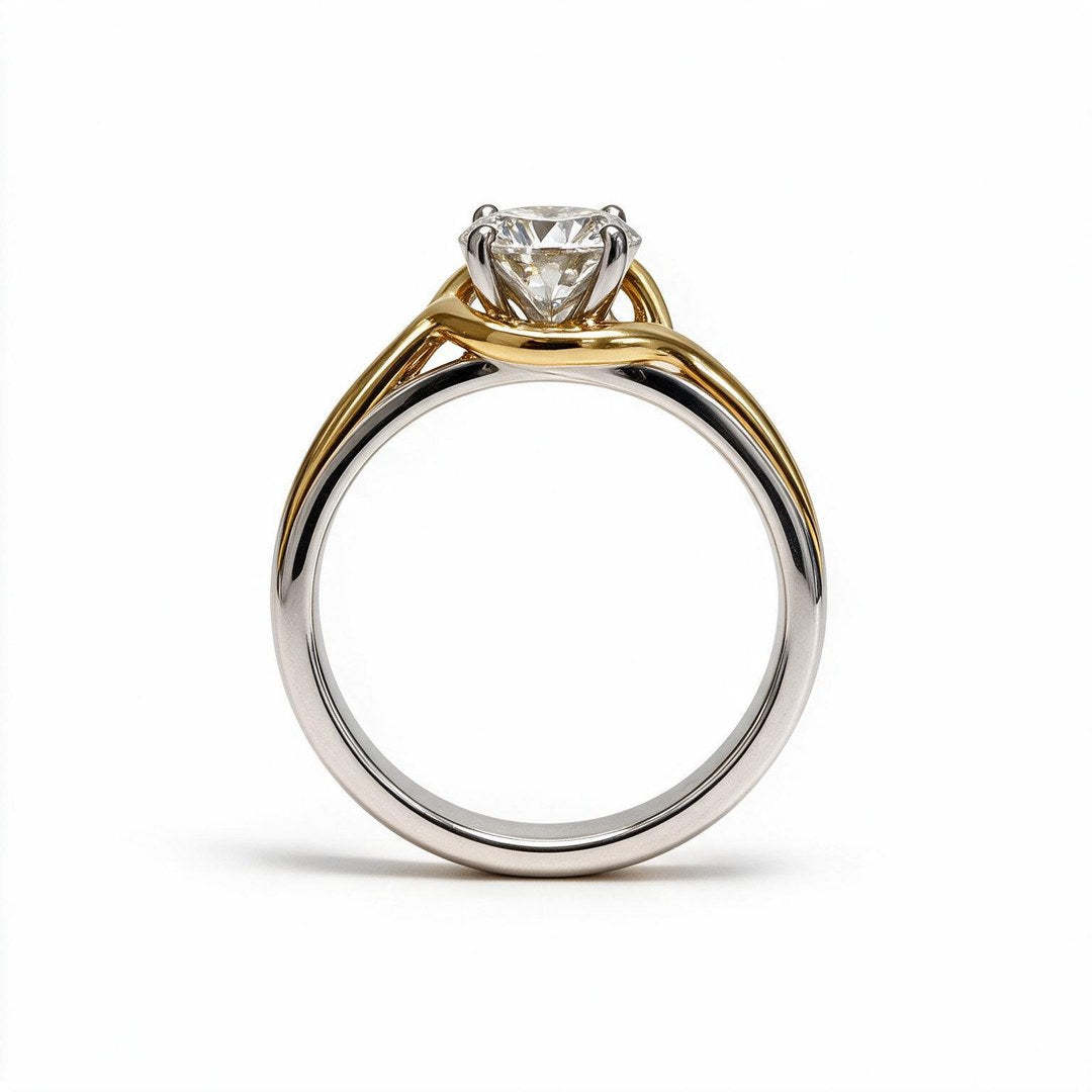 Two Tone 9K Round Solitairect Solitaire Ring
