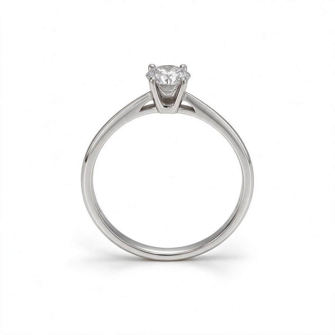 White Rhodium 9K Round Solitairect Solitaire Ring