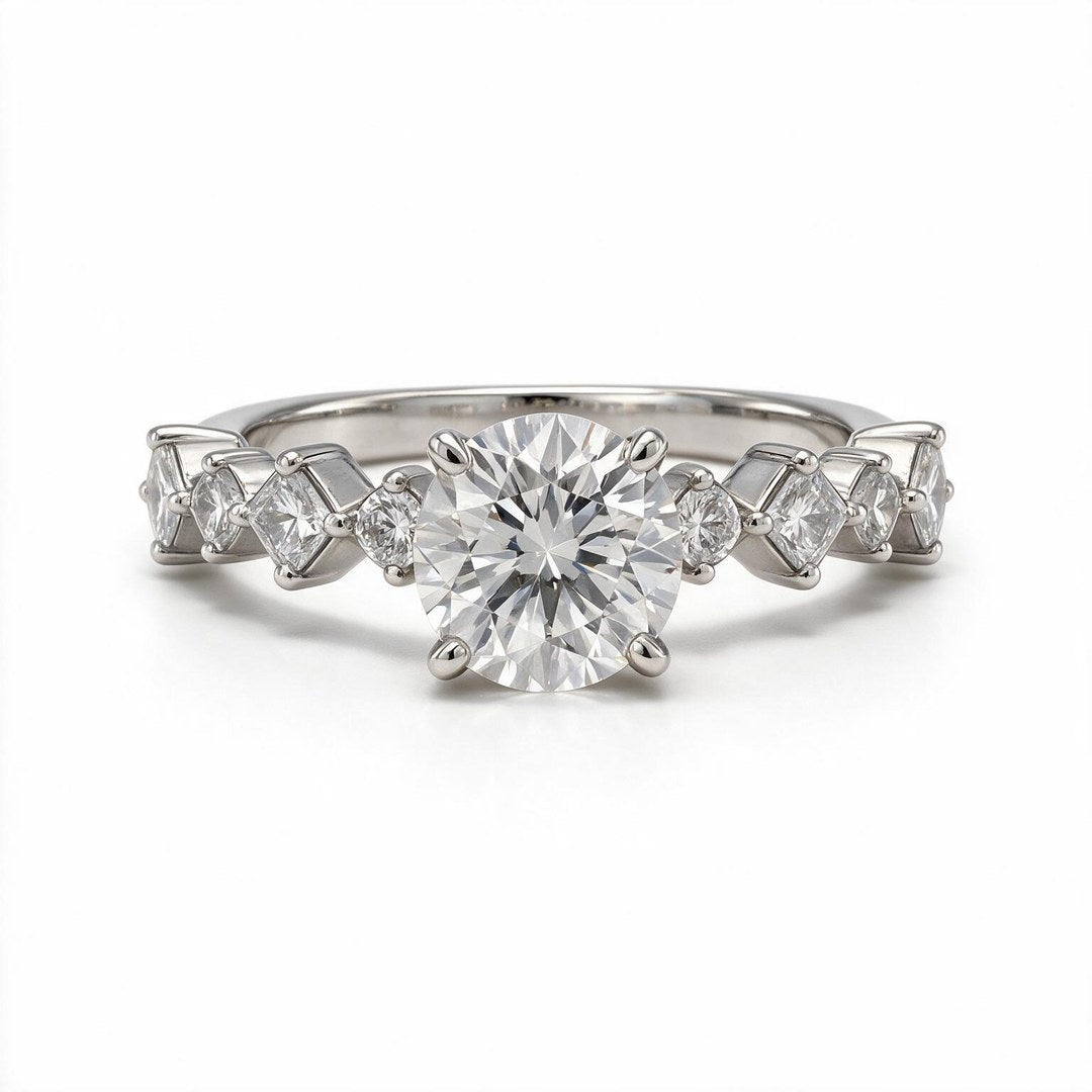 White rhodium 9k round solitairect solitaire ring