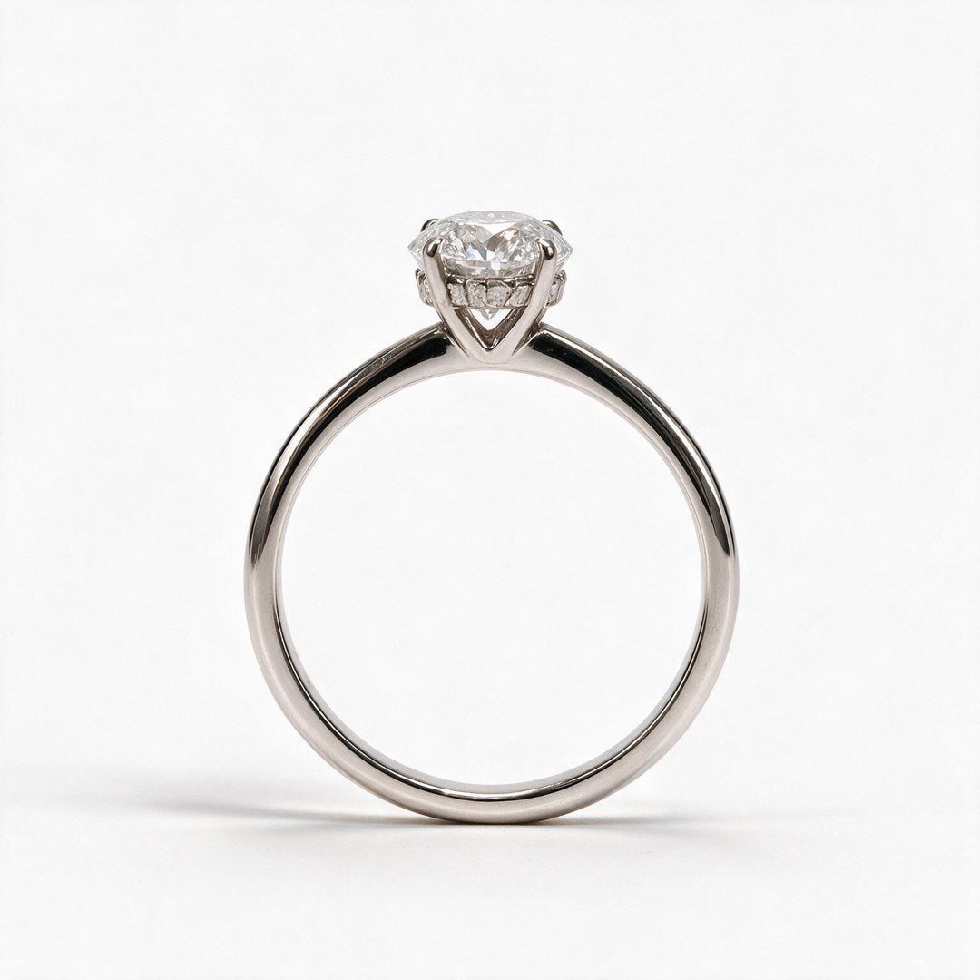 White Rhodium 9K Oval Solitairect Solitaire Ring