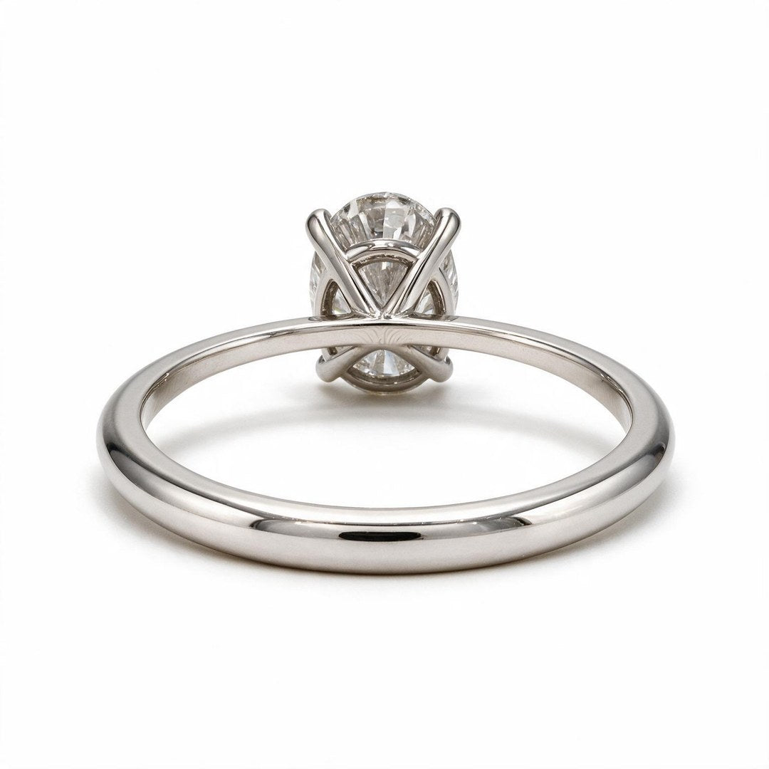 White Rhodium 9K Oval Solitairect Solitaire Ring