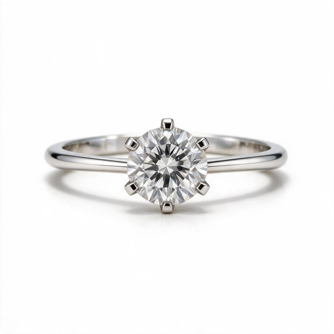 White rhodium 9k round solitairect solitaire ring
