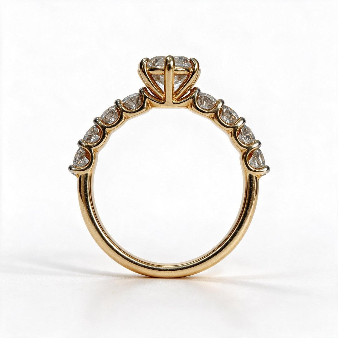 Yellow Gold Polish 9K Round Solitairect Solitaire Ring
