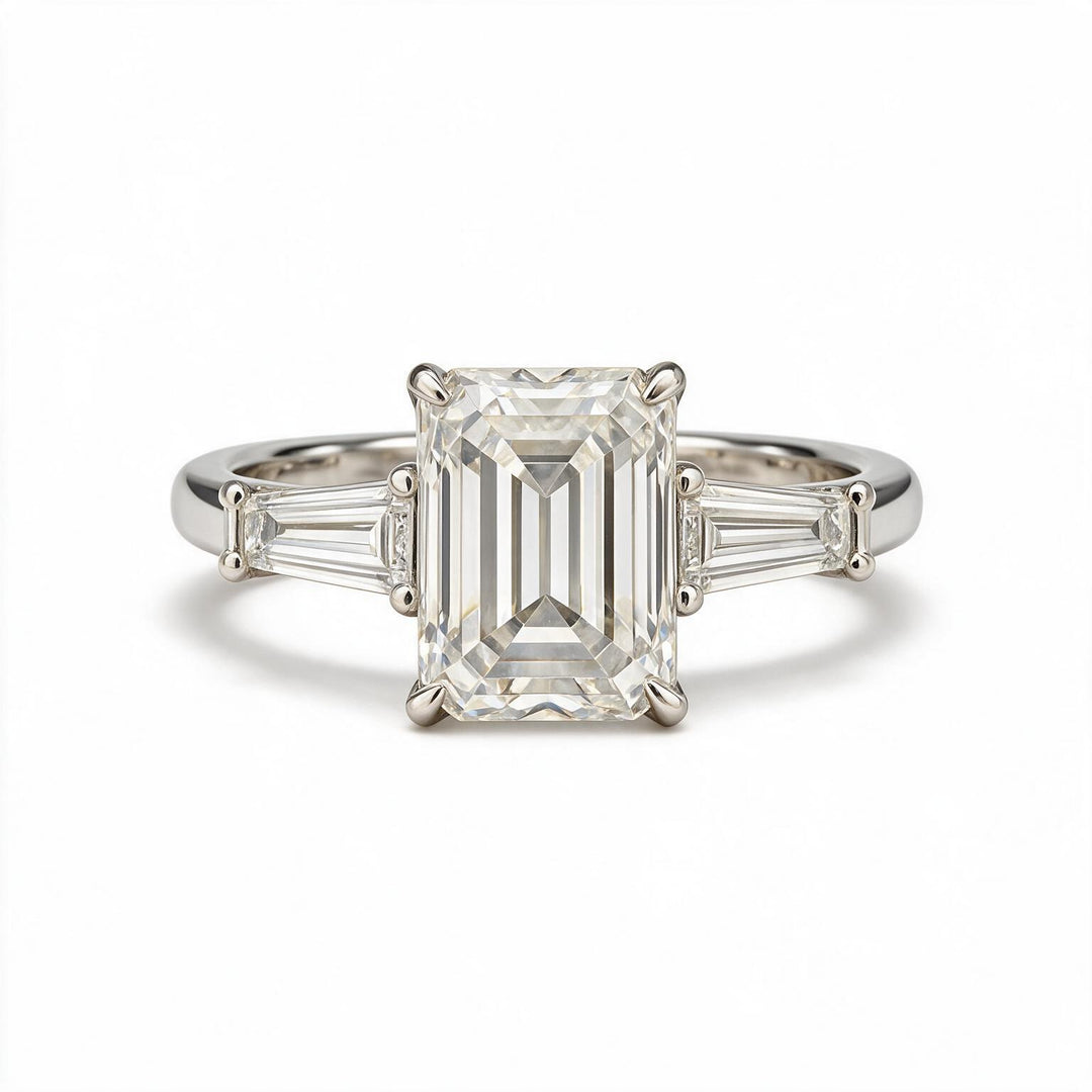 White Rhodium 14K Emerald Solitairect Solitaire Ring