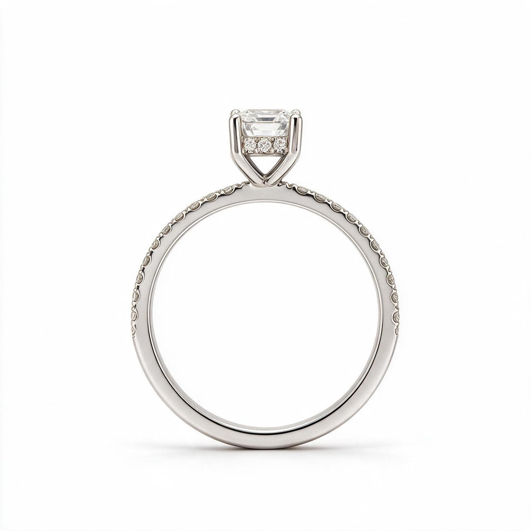White Rhodium 9K Emerald Solitairect Solitaire Ring