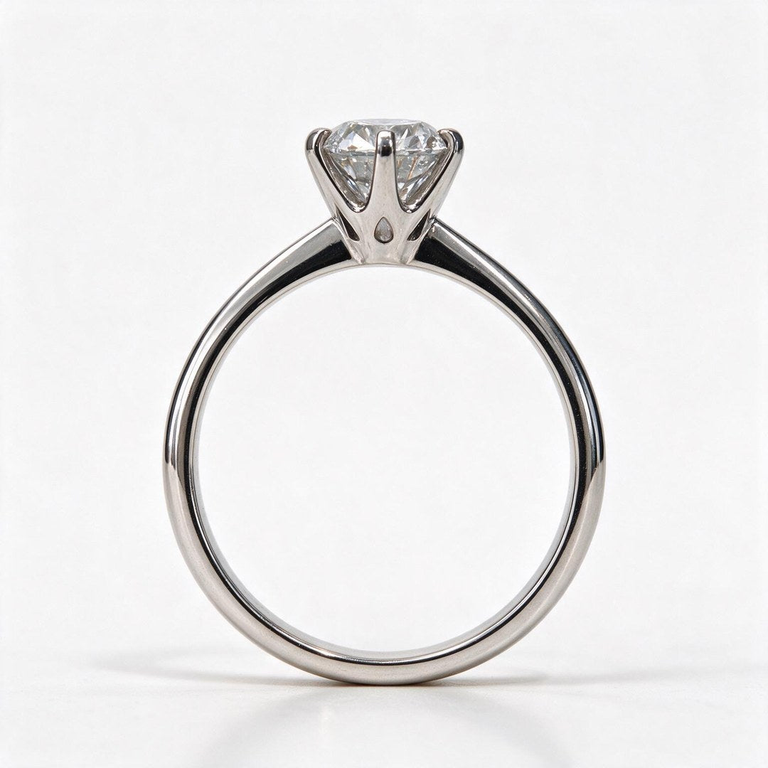 White Rhodium 9K Round Solitairect Solitaire Ring