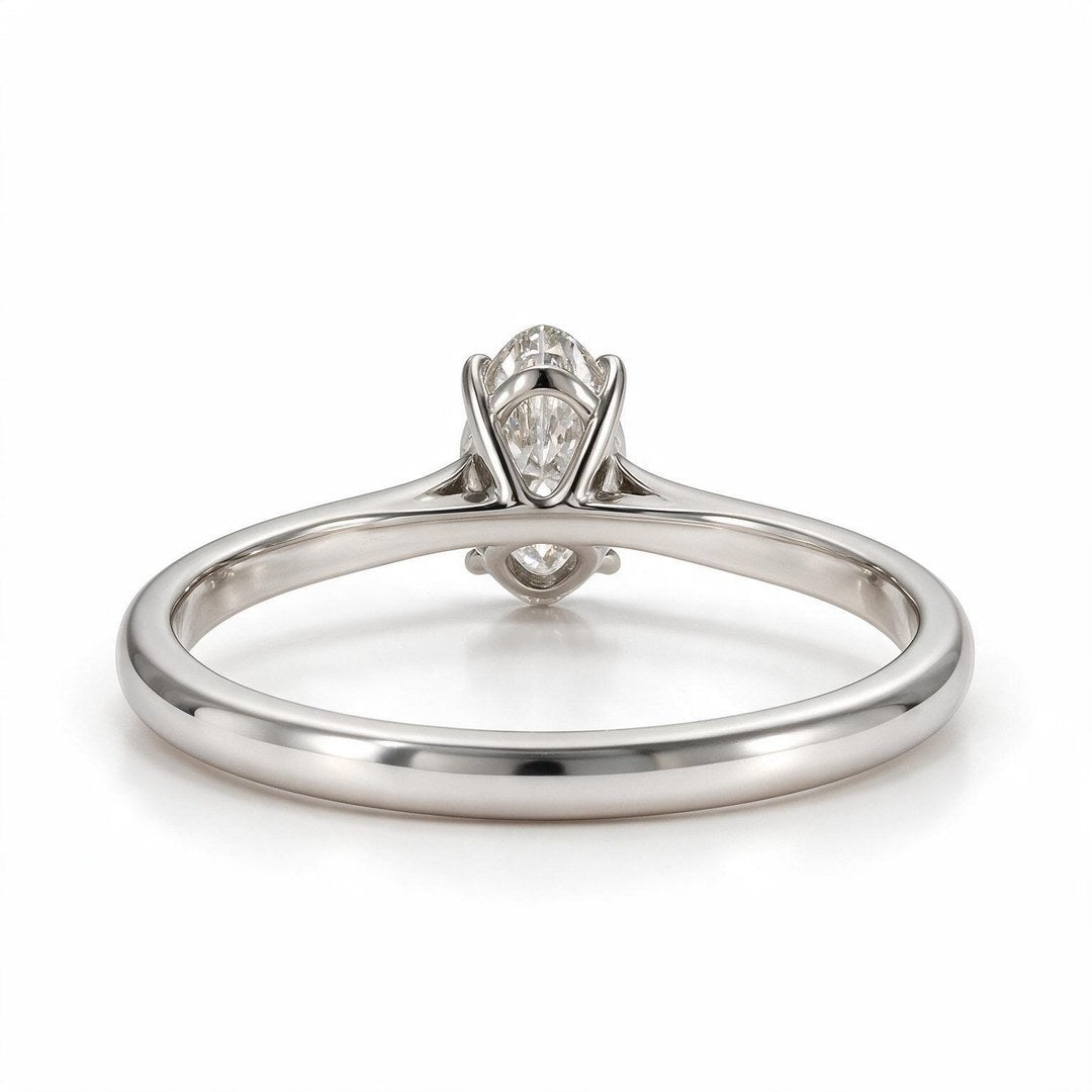 White Rhodium 9K Oval Solitairect Solitaire Ring