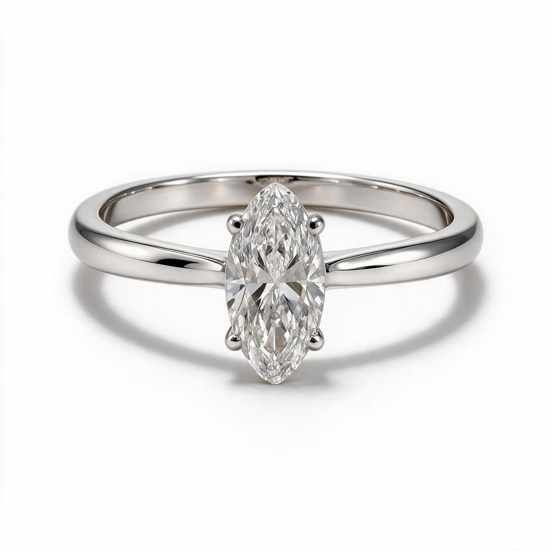 White Rhodium 9K Oval Solitairect Solitaire Ring